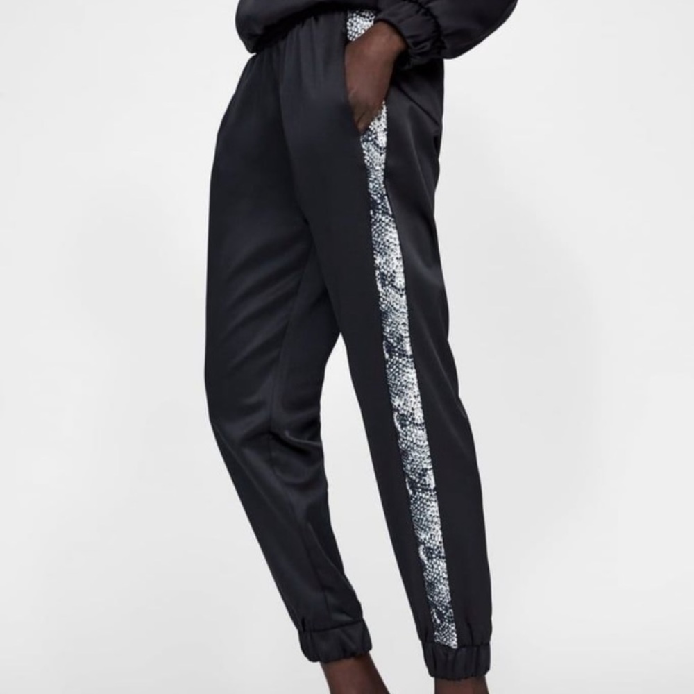 Black satin joggers